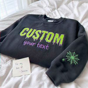 Custom Halloween Text Sweatshirt, Embroidered Spooky Season Crewneck