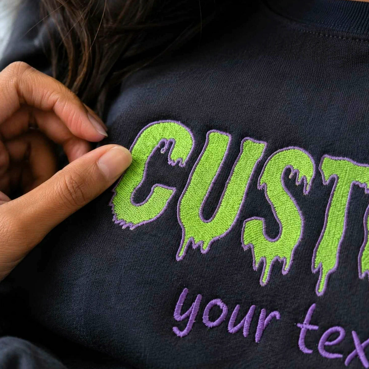 Custom Halloween Text Sweatshirt, Embroidered Spooky Season Crewneck
