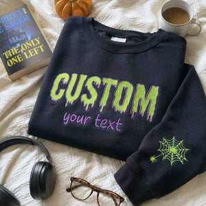 Custom Halloween Text Sweatshirt, Embroidered Spooky Season Crewneck