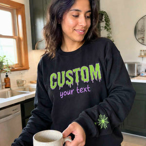 Custom Halloween Text Sweatshirt, Embroidered Spooky Season Crewneck