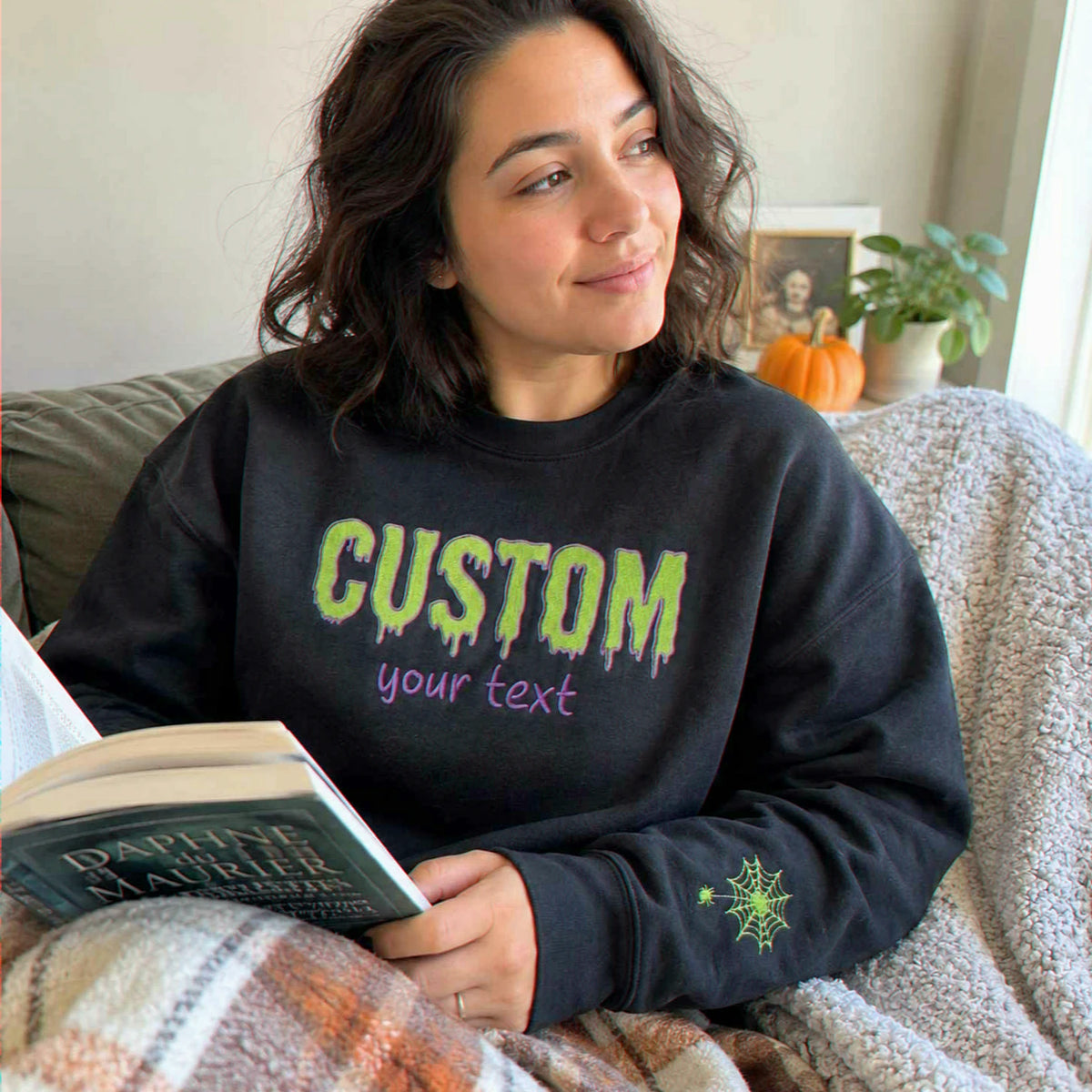 Custom Halloween Text Sweatshirt, Embroidered Spooky Season Crewneck