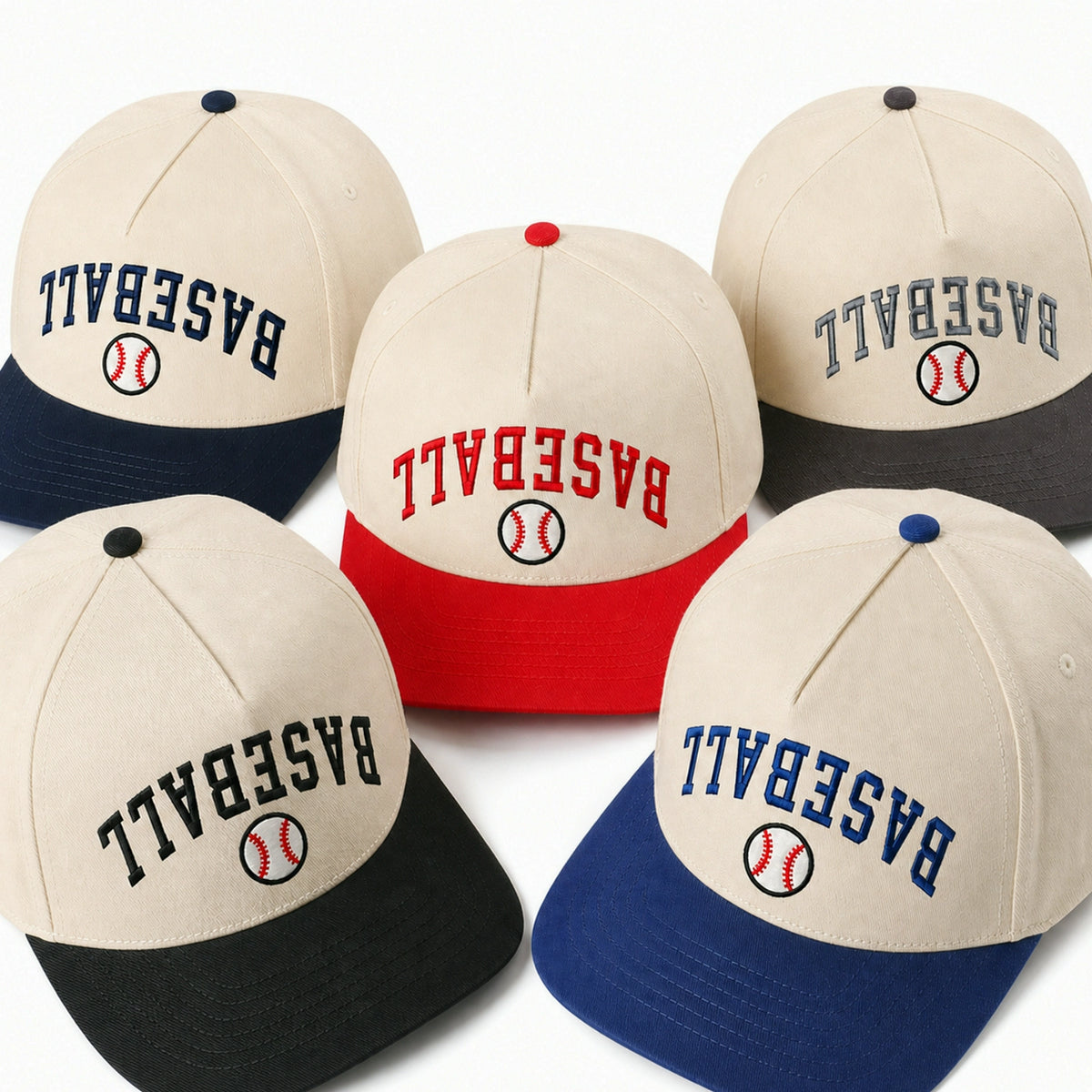 Custom Text Upside Down Snapback Hats - Embroidered Your Text, Name, Logo on Front, Side & Back