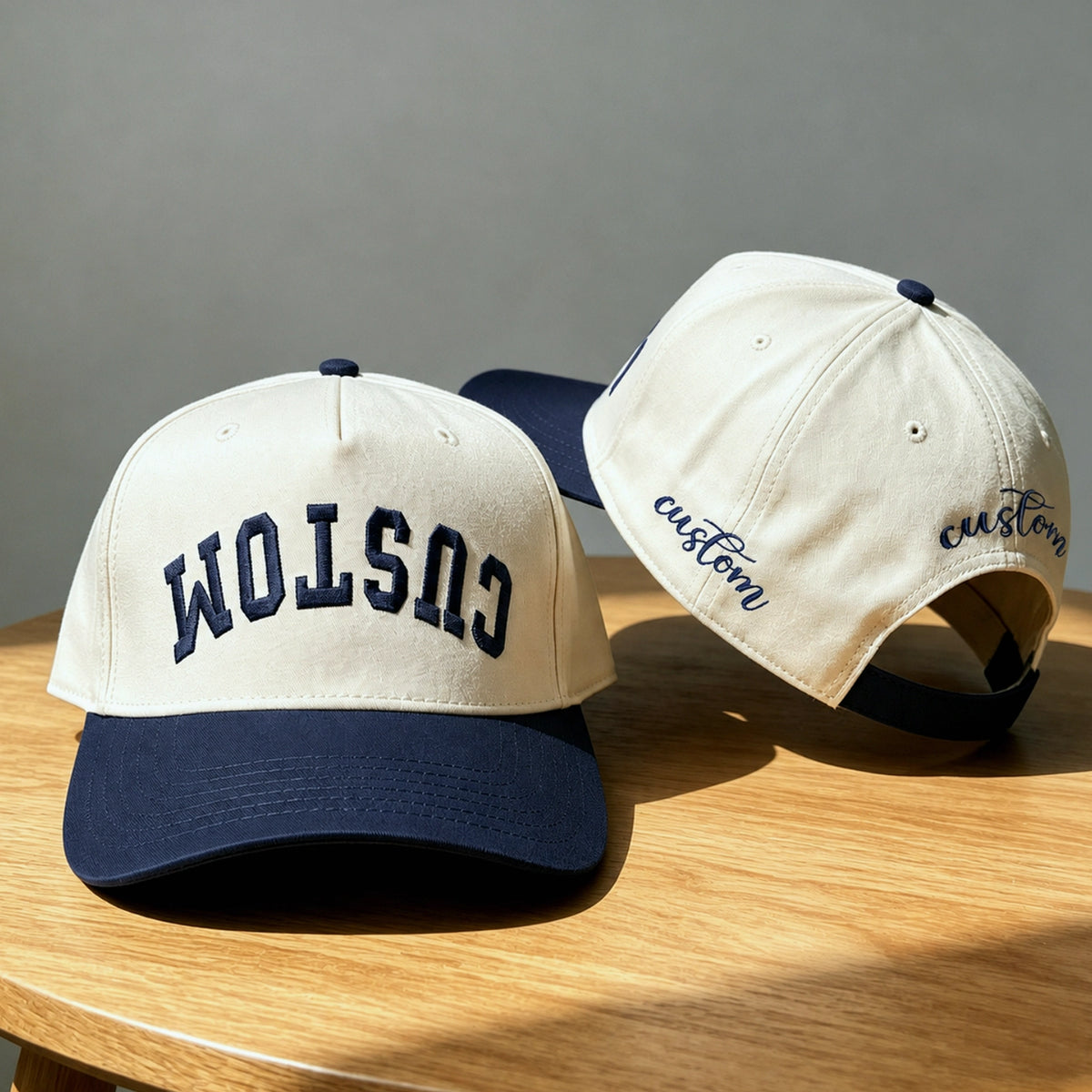 Custom Text Upside Down Snapback Hats - Embroidered Your Text, Name, Logo on Front, Side & Back