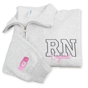 Custom Embroidered Title Nursing Quarter Zip Sweatshirt with Name, Gift for Registered Nurse, Nursing Assistant