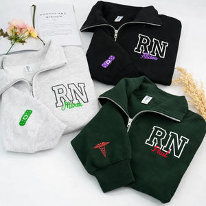 Custom Embroidered Title Nursing Quarter Zip Sweatshirt with Name, Gift for Registered Nurse, Nursing Assistant