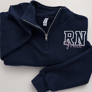 Custom Embroidered Title Nursing Quarter Zip Sweatshirt with Name, Gift for Registered Nurse, Nursing Assistant
