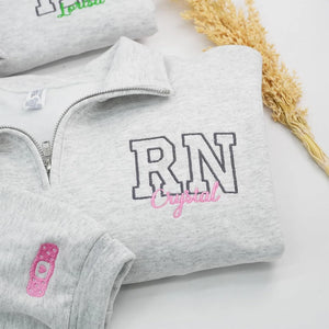Custom Embroidered Title Nursing Quarter Zip Sweatshirt with Name, Gift for Registered Nurse, Nursing Assistant