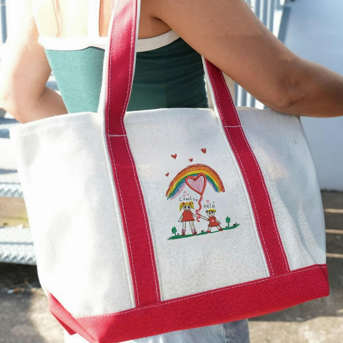 Custom Embroidered Kids Drawing Tote Bag for Teacher Appreciation Gift