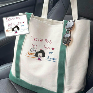 Custom Embroidered Kids Drawing Tote Bag for Teacher Appreciation Gift