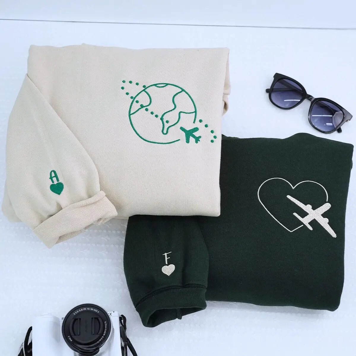 custom embroidered travel matching hoodies valentines gift