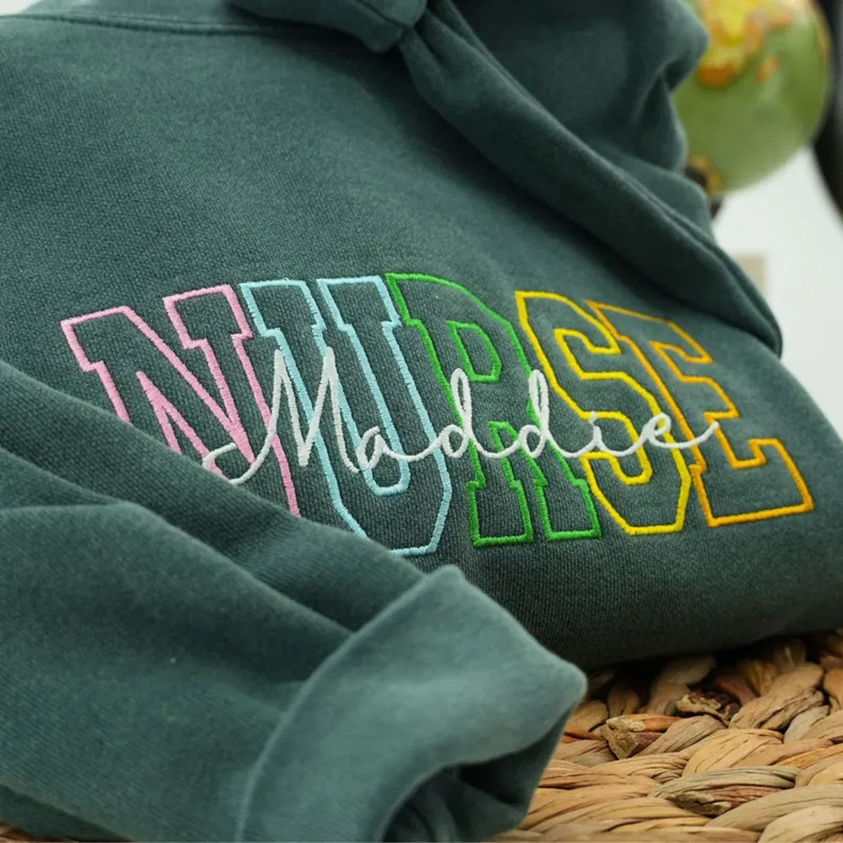 Personalized Comfort Colors® Nurse Name Sweatshirt, Custom Colorful Varsity Embroidered Nursing Student Gift
