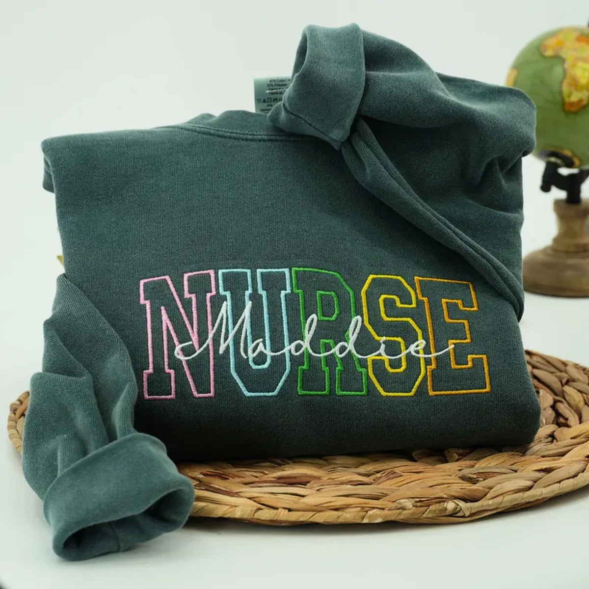 Personalized Comfort Colors® Nurse Name Sweatshirt, Custom Colorful Varsity Embroidered Nursing Student Gift