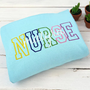 Personalized Comfort Colors® Nurse Name Sweatshirt, Custom Colorful Varsity Embroidered Nursing Student Gift