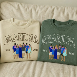 Custom Family Portrait Sweatshirt for Grandma Grandpa, Embroidered Varsity Matching Grandparent Day Gift