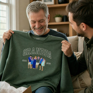 Custom Family Portrait Sweatshirt for Grandma Grandpa, Embroidered Varsity Matching Grandparent Day Gift