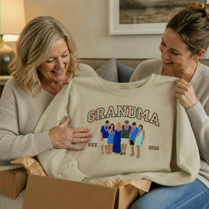 Custom Family Portrait Sweatshirt for Grandma Grandpa, Embroidered Varsity Matching Grandparent Day Gift