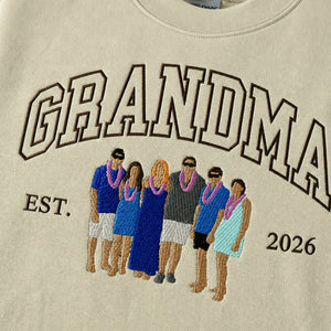 Custom Family Portrait Sweatshirt for Grandma Grandpa, Embroidered Varsity Matching Grandparent Day Gift