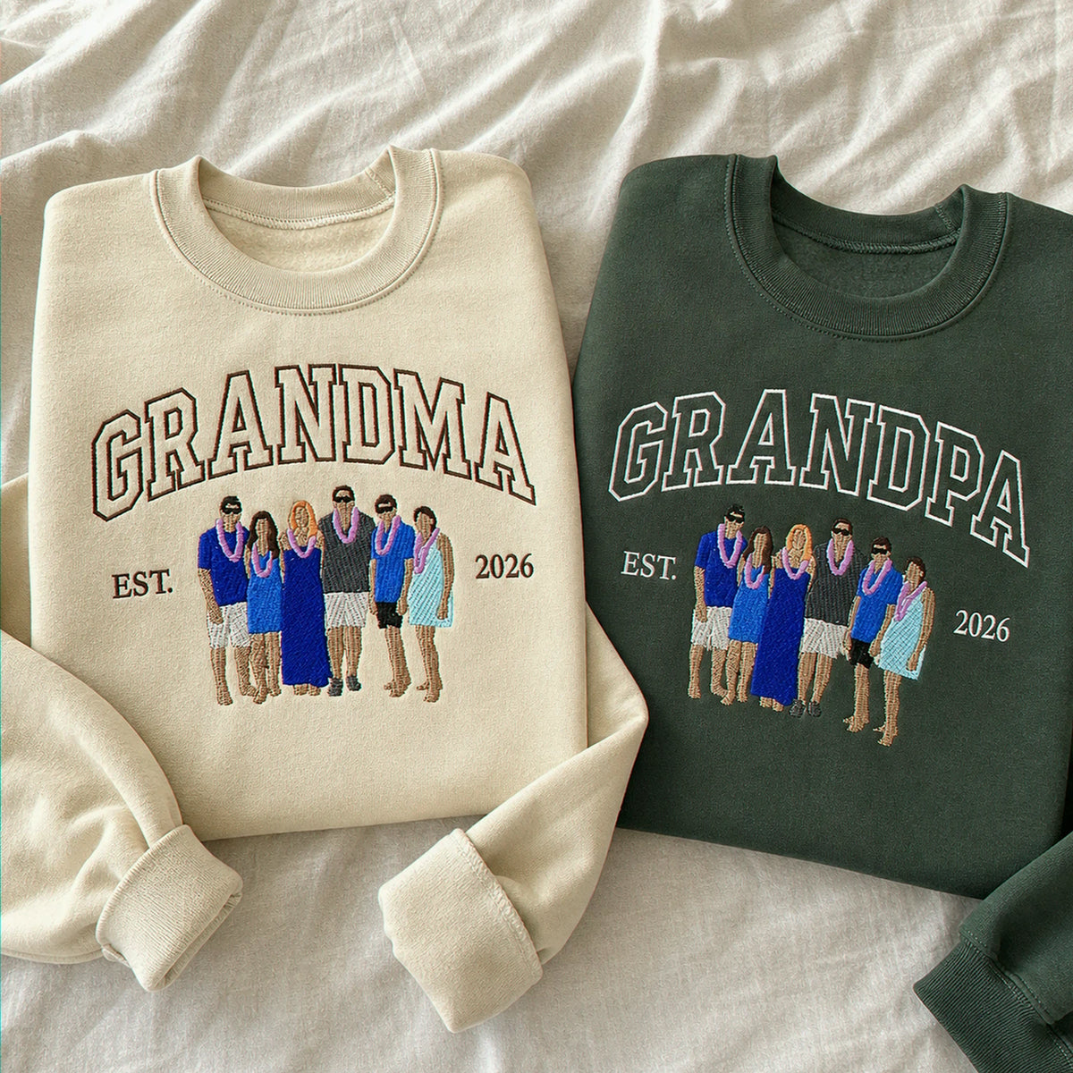 Custom Family Portrait Sweatshirt for Grandma Grandpa, Embroidered Varsity Matching Grandparent Day Gift