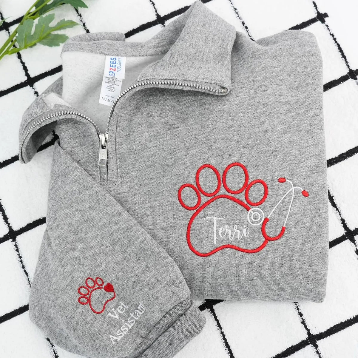 Custom Vet Tech Week Quarter Zip, Personalized Paw Name Pullover, Embroidered Veterinary, DVM RVT Appreciation Gift
