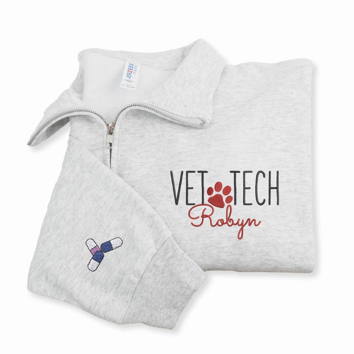 Custom Vet Week Christmas Gift - Personalized Vet Tech Quarter Zip - Paw Name Embroidered Team Staff Pullover