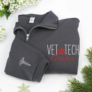 Custom Vet Week Christmas Gift - Personalized Vet Tech Quarter Zip - Paw Name Embroidered Team Staff Pullover