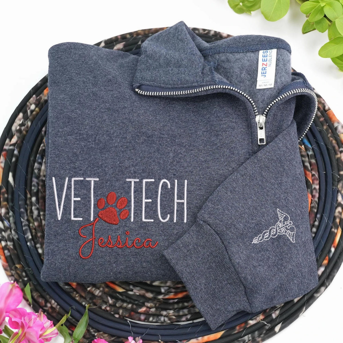 Custom Vet Week Christmas Gift - Personalized Vet Tech Quarter Zip - Paw Name Embroidered Team Staff Pullover
