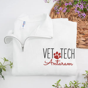 Custom Vet Week Christmas Gift - Personalized Vet Tech Quarter Zip - Paw Name Embroidered Team Staff Pullover