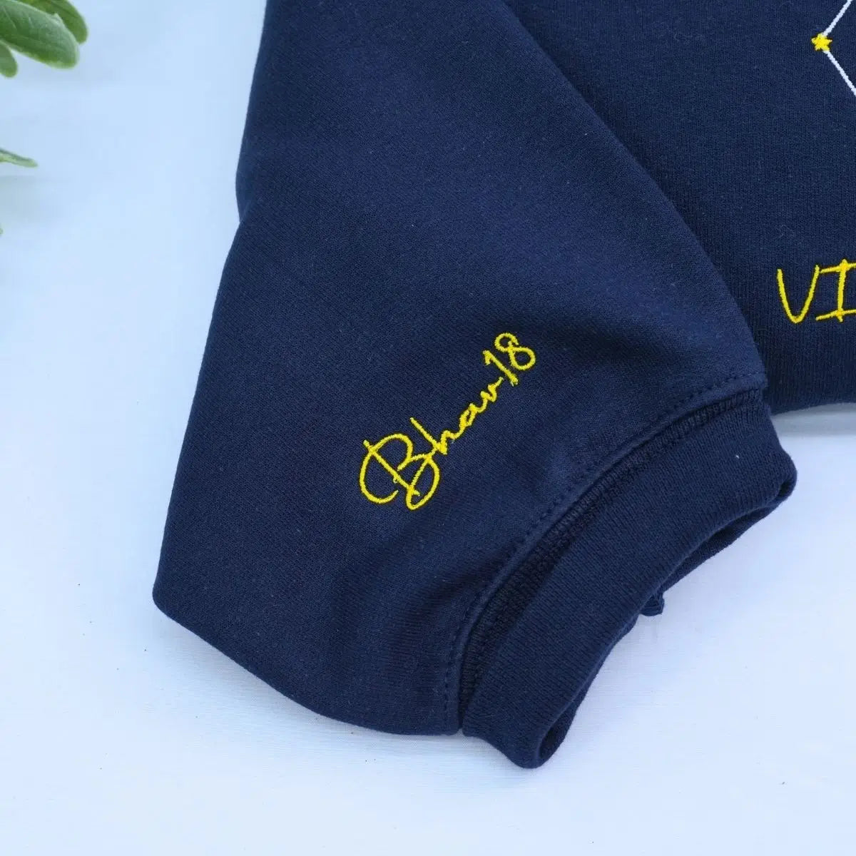 Custom embroidered sweatshirt with zodiac constellation design – personalized astrology birthday gift