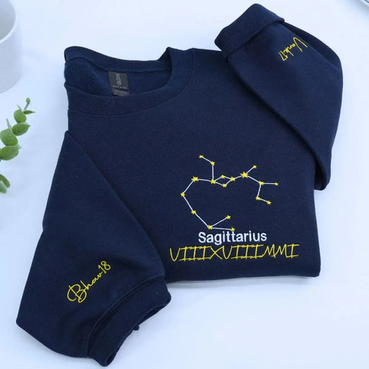 Custom embroidered sweatshirt with zodiac constellation design – personalized astrology birthday gift