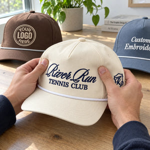 Custom Embroidered Snapback Rope Hats - Embroidered Your Text, Name, Logo on Front, Side & Back