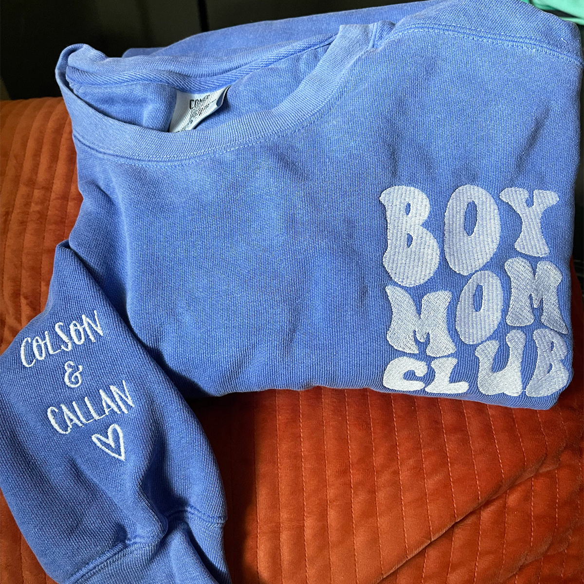 Girl Mom Club Sweatshirt or T-Shirt with Embroidered Kids Names on Sleeve