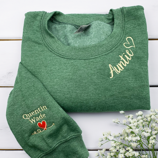 Custom Aunt Sweatshirt or Hoodie, Children Names on Sleeve Embroidery