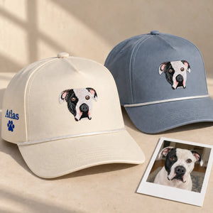 Custom Pet Photo Snapback Rope Hats - Embroidered Dog, Cat or any Pet Portrait Caps