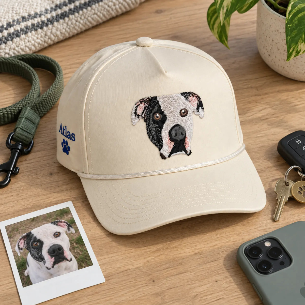 Custom Pet Photo Snapback Rope Hats - Embroidered Dog, Cat or any Pet Portrait Caps