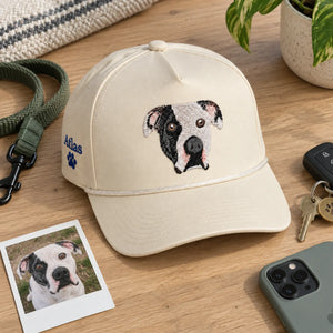 Custom Pet Photo Snapback Rope Hats - Embroidered Dog, Cat or any Pet Portrait Caps