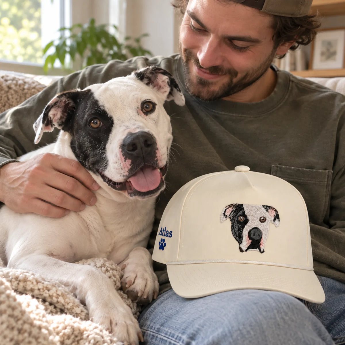 Custom Pet Photo Snapback Rope Hats - Embroidered Dog, Cat or any Pet Portrait Caps