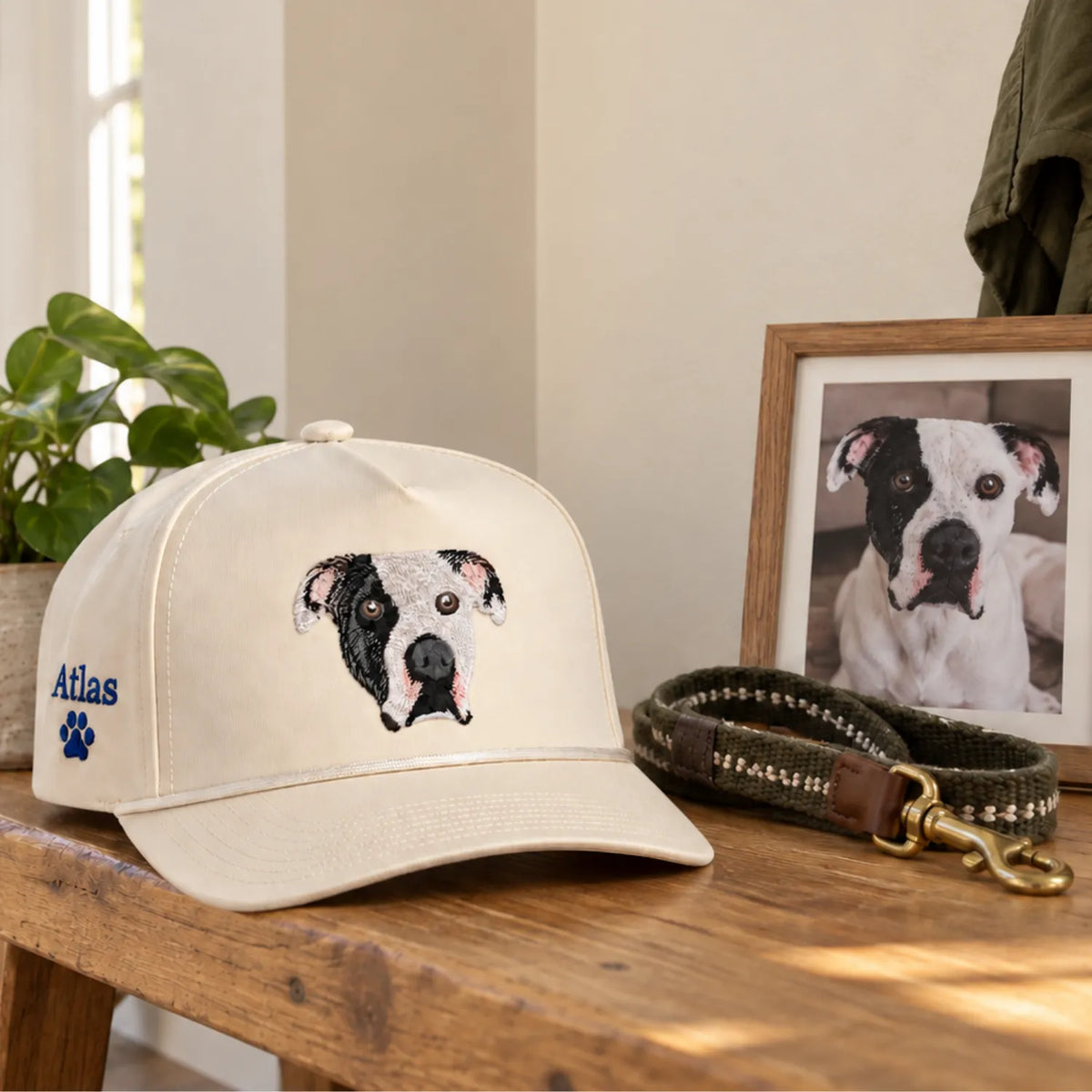 Custom Pet Photo Snapback Rope Hats - Embroidered Dog, Cat or any Pet Portrait Caps