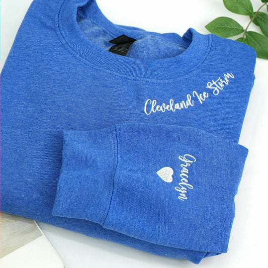 Custom Embroidered Collar & Sleeve Sweatshirt, Birthday Gift for Mama Grandma Auntie