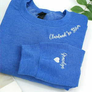 Custom Embroidered Collar & Sleeve Sweatshirt, Personalized Birthday Mama Grandma Auntie Gift