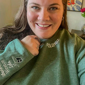 Custom Embroidered Collar & Sleeve Sweatshirt, Personalized Birthday Mama Grandma Auntie Gift