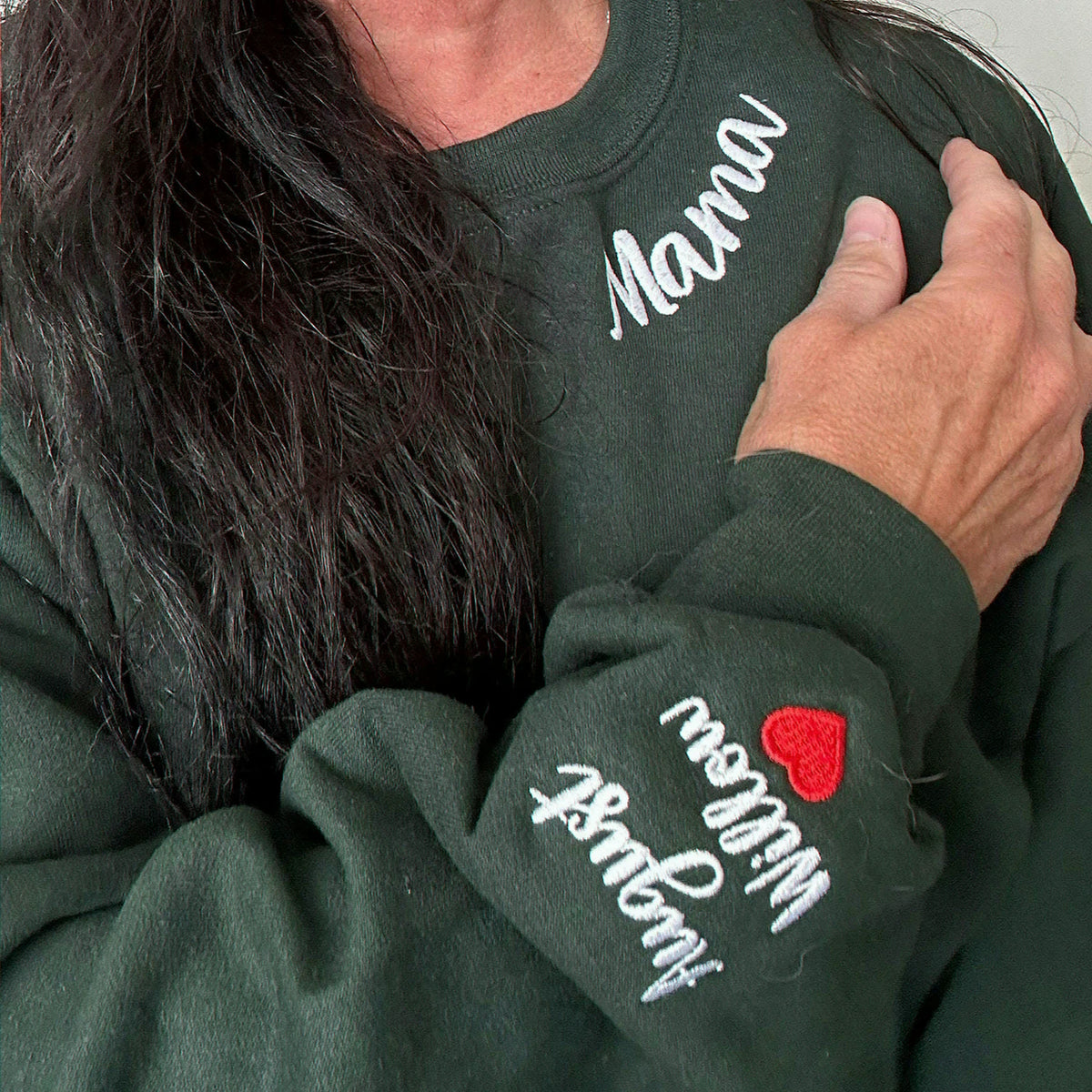 Custom Embroidered Collar & Sleeve Sweatshirt, Personalized Birthday Mama Grandma Auntie Gift