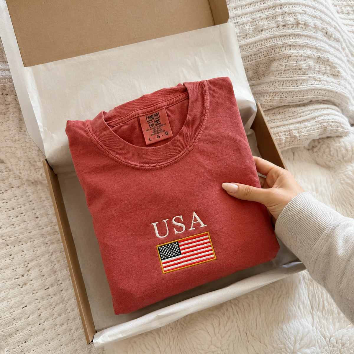 USA Embroidered Comfort Colors Tee for 4th of July, Cute Patriotic Summer Shirt