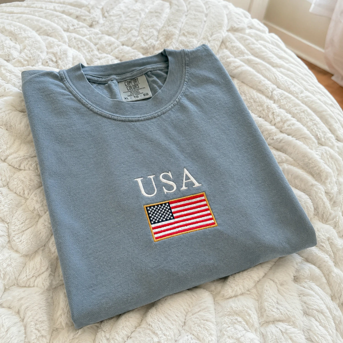 USA Embroidered Comfort Colors Tee for 4th of July, Cute Patriotic Summer Shirt