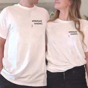 Cutsom Embroidered Coding Love Program Matching Couple shirt, Anivesary Gift For Couples