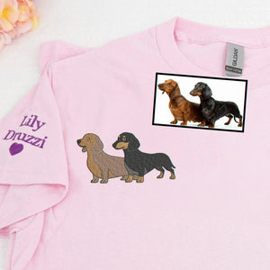 Custom Dachshund Picture T-Shirt - Embroidered Wiener Dog Tee, Doxie Mama Clubs Gift
