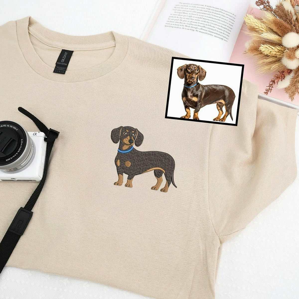 Custom Dachshund Picture T-Shirt - Embroidered Wiener Dog Tee, Doxie Mama Clubs Gift