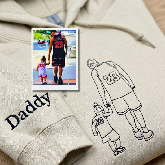 Dad and Daughter Sweatshirt Hoodie, Personalized Minimalist Fathers Day Gifts from Portrait Photo Line Art