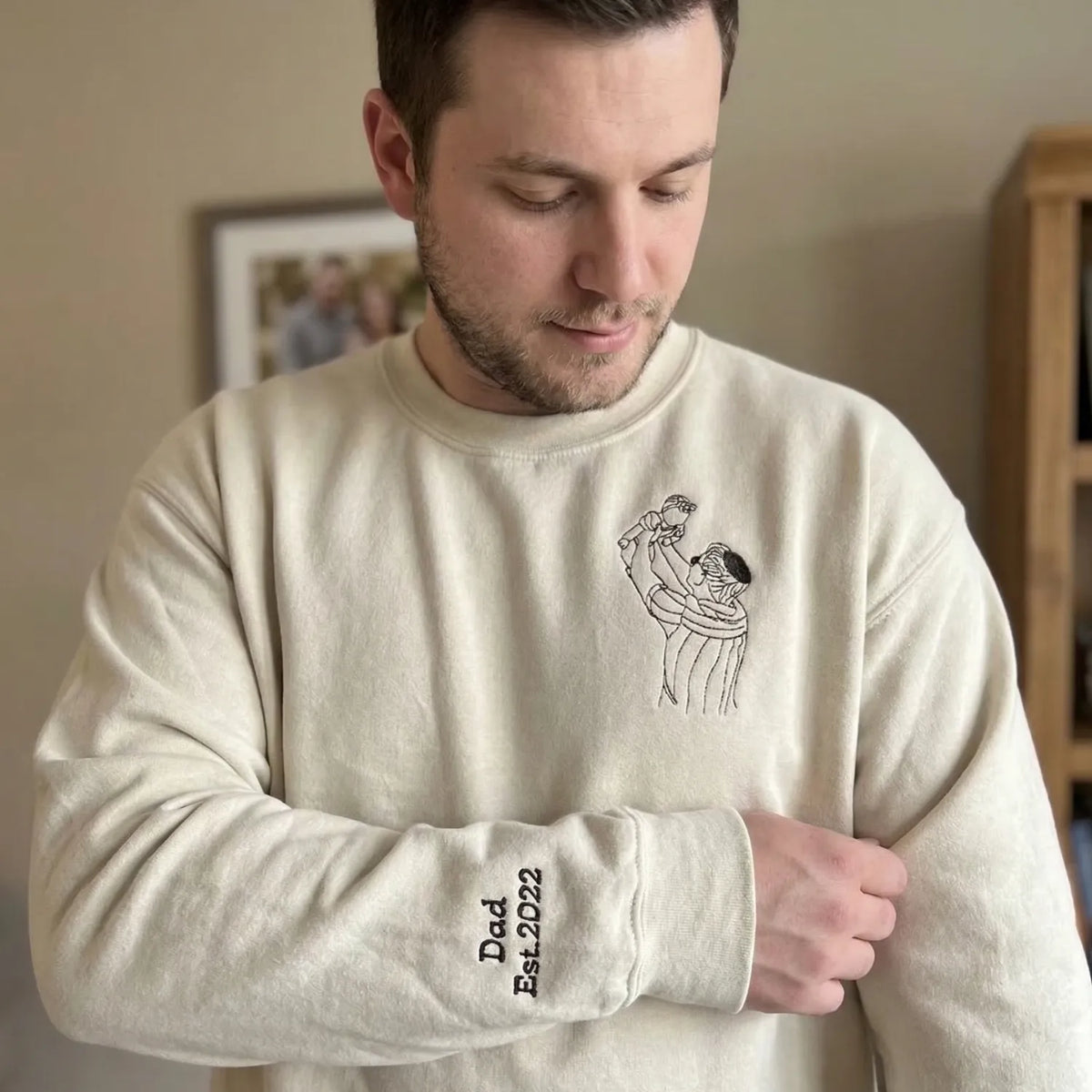 Custom Dad Photo Line Art Sweatshirt - Hand Drawing Father & Daughter or Son Outline Hoodie - Unique 2026 Father's Day