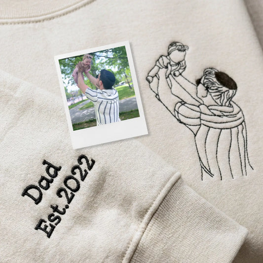 Father and Daughter Sweatshirt, Hoodie - Personalized Fathers Day Gifts from Minimalist Portrait Photo Line Art