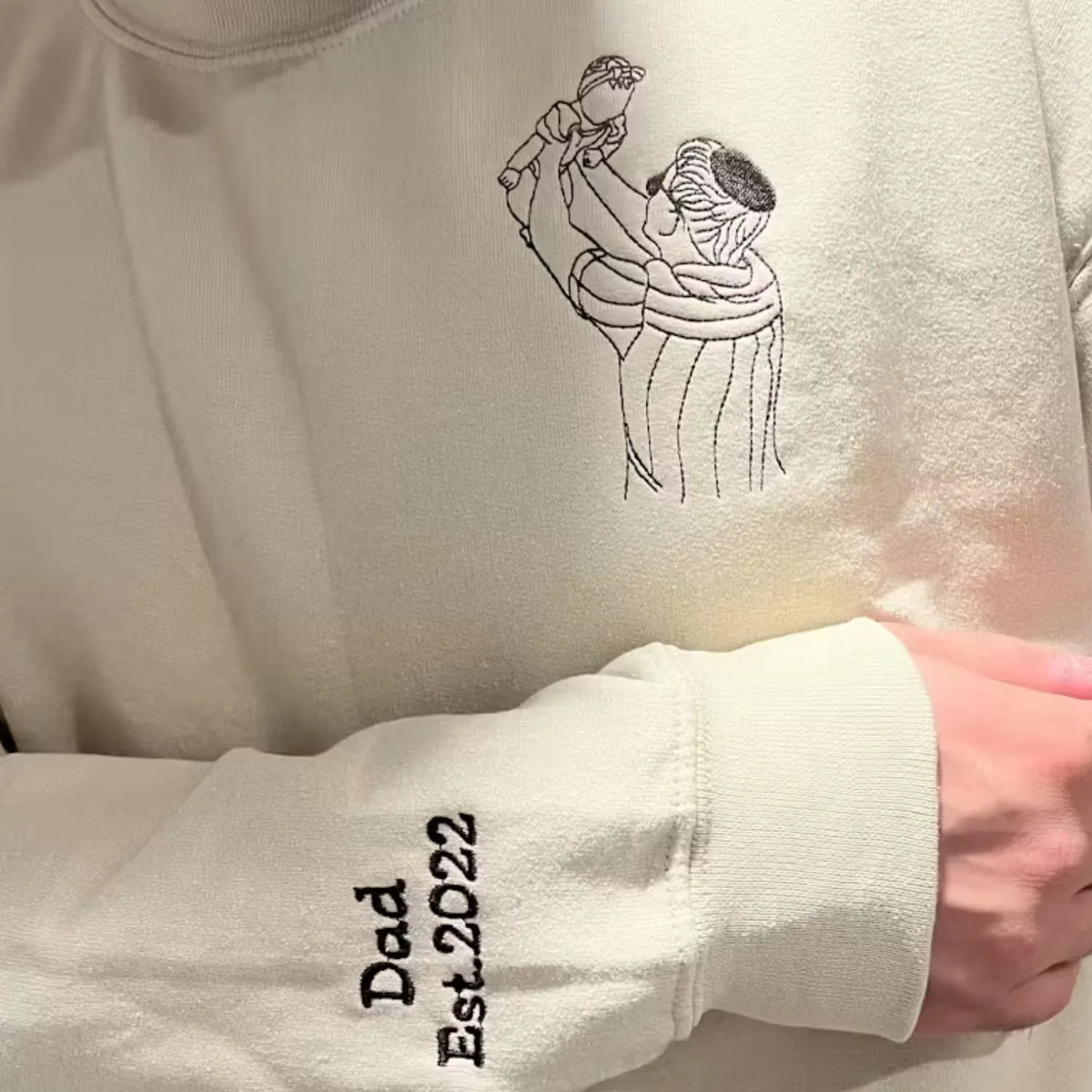 Custom Dad Photo Line Art Sweatshirt - Hand Drawing Father & Daughter or Son Outline Hoodie - Unique 2026 Father's Day